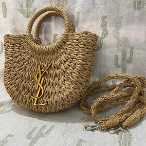 YSL Straw Woven Handbag With Adjustable Strap